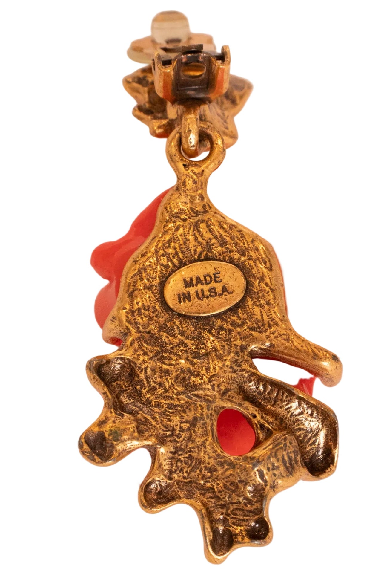 Oscar de la Renta Coral Flower Gold Branch Clip On Earrings