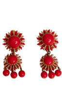 Stanley Hagler Gold Tone Red Enamel Chandelier Clip On Earrings