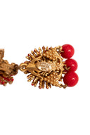 Stanley Hagler Gold Tone Red Enamel Chandelier Clip On Earrings