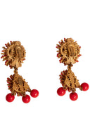 Stanley Hagler Gold Tone Red Enamel Chandelier Clip On Earrings