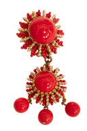 Stanley Hagler Gold Tone Red Enamel Chandelier Clip On Earrings