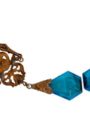 Antique Czech Glass Gold Tone Blue Chandelier Pierced Earrings