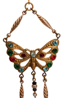 Antique Czech Glass Gold Tone Blue Butterfly Chandelier Pierced Earrings