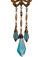 Antique Czech Glass Gold Tone Blue Butterfly Chandelier Pierced Earrings