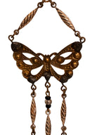 Antique Czech Glass Gold Tone Blue Butterfly Chandelier Pierced Earrings