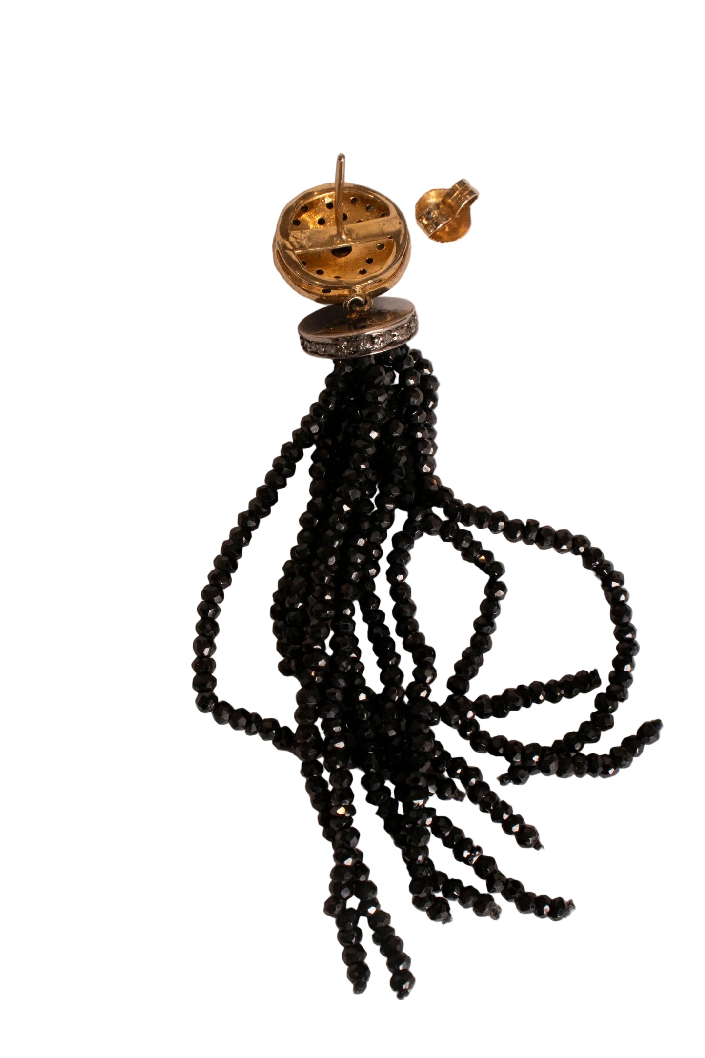 Rough Diamond Black Tassel Pierced Earrings