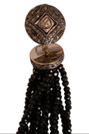 Rough Diamond Black Tassel Pierced Earrings