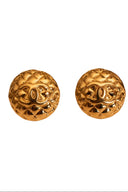 Chanel Gold Quilted Clip On Earrings