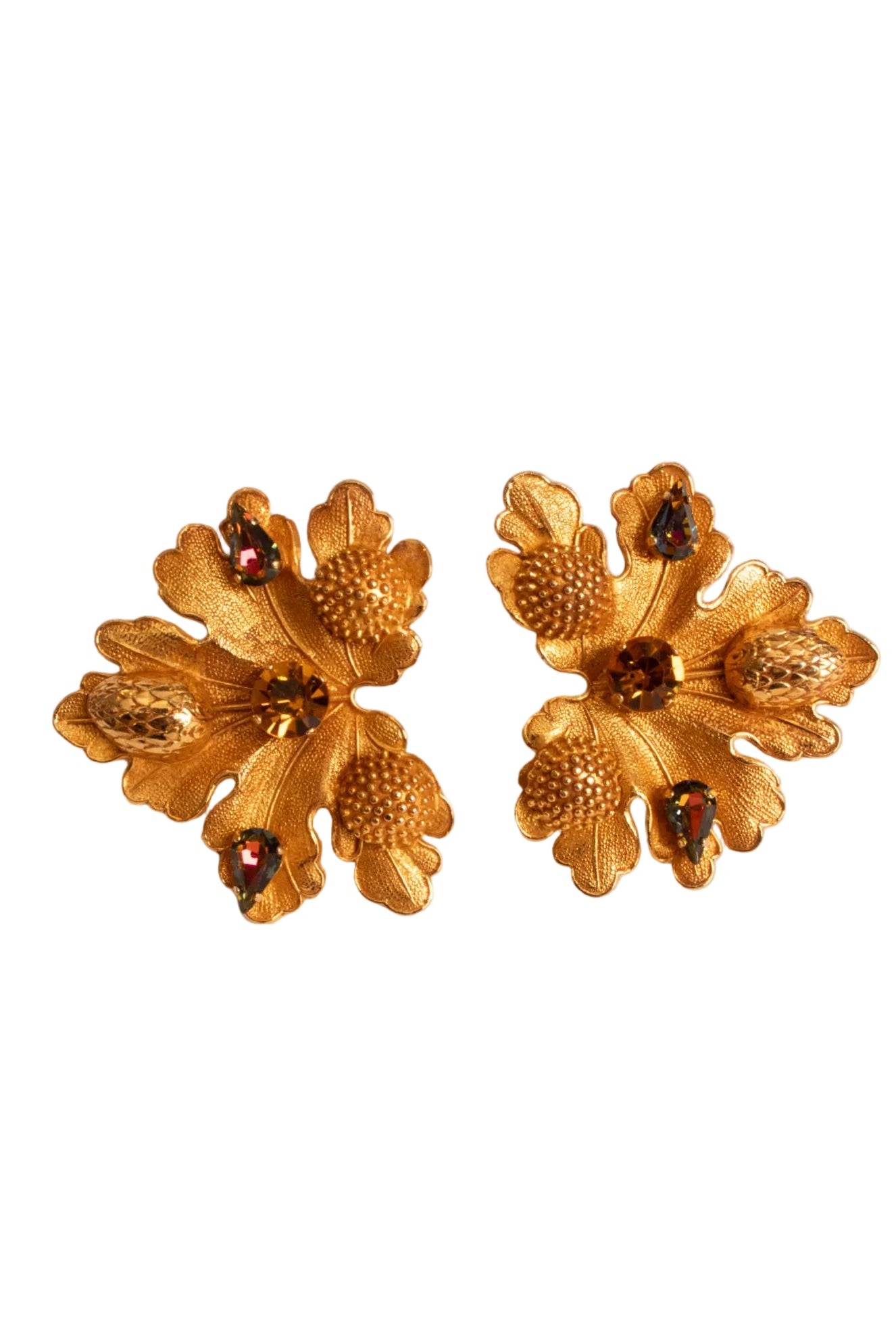 Dominique Aurentis Gold Tone Yellow Purple Gem Leaf Clip On Earrings