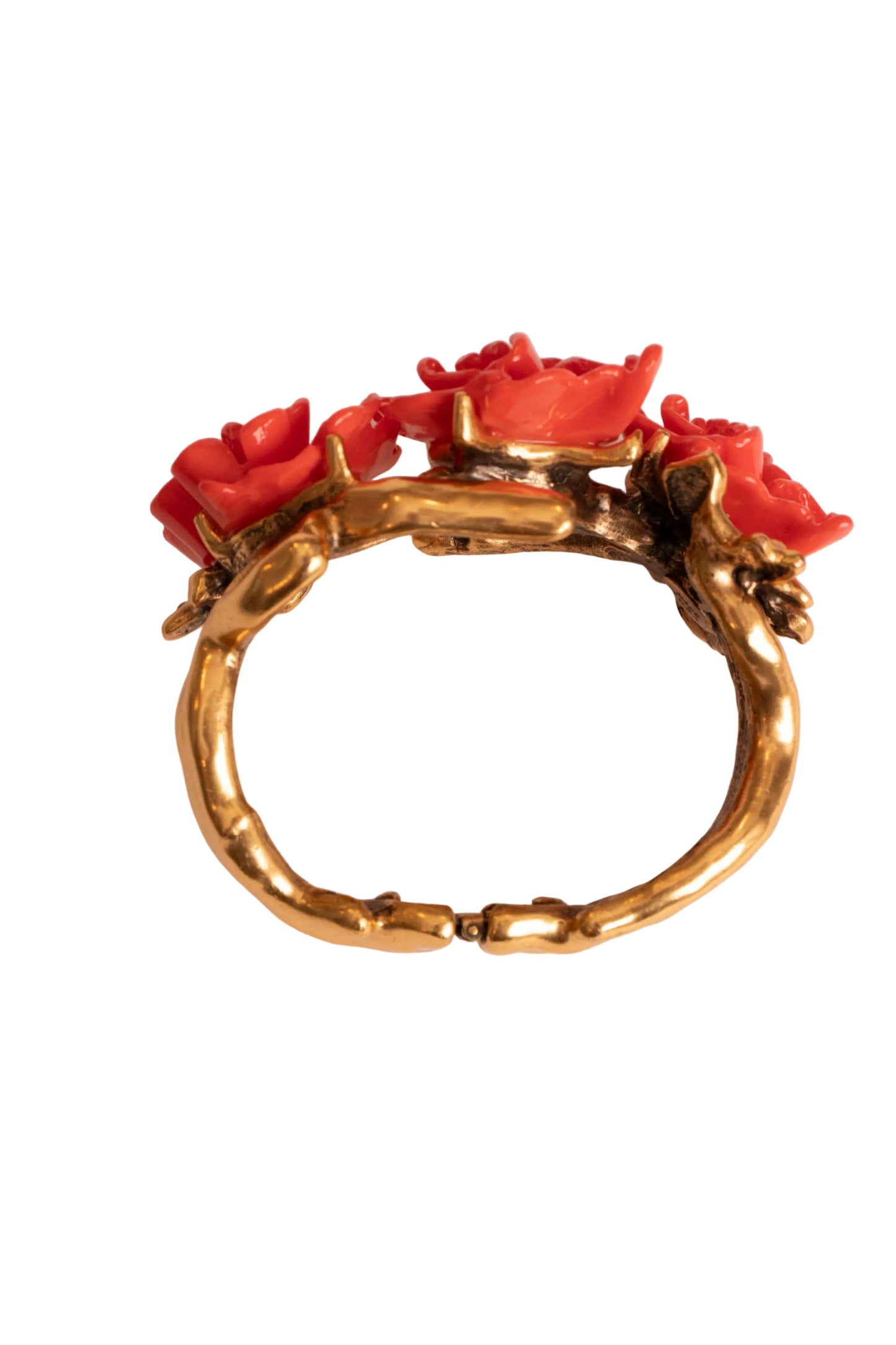 Oscar de la Renta Coral Flower Gold Branch Cuff Bracelet