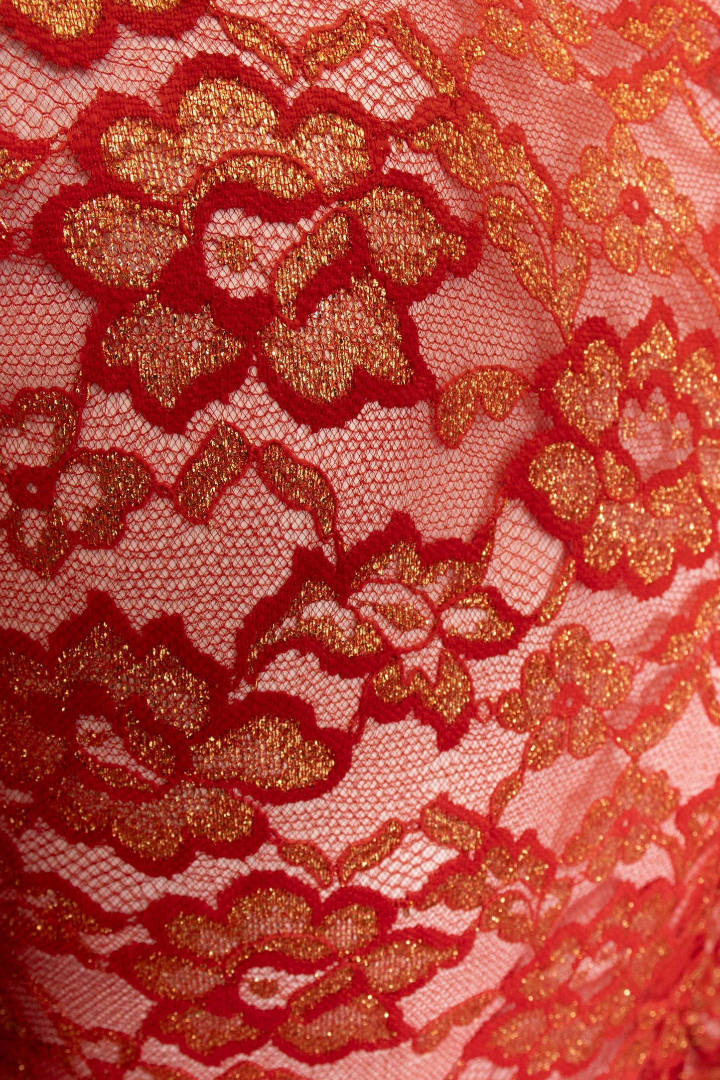 Scaasi Red & Gold Lace Gown