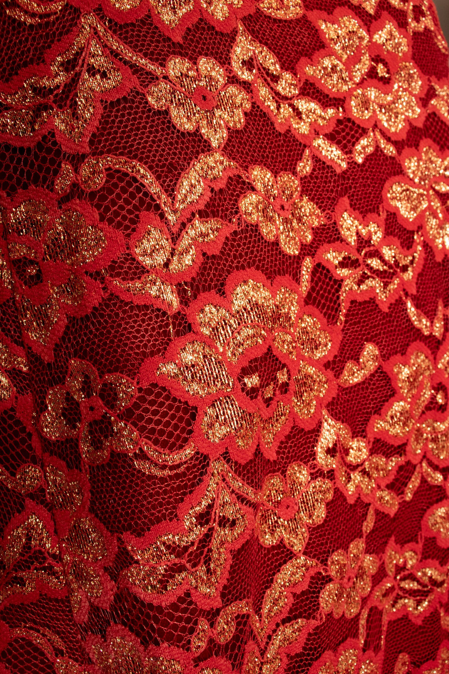 Scaasi Red & Gold Lace Gown