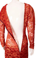 Arnold Scaasi Red Gold Lace Long Sleeve Maxi Dress