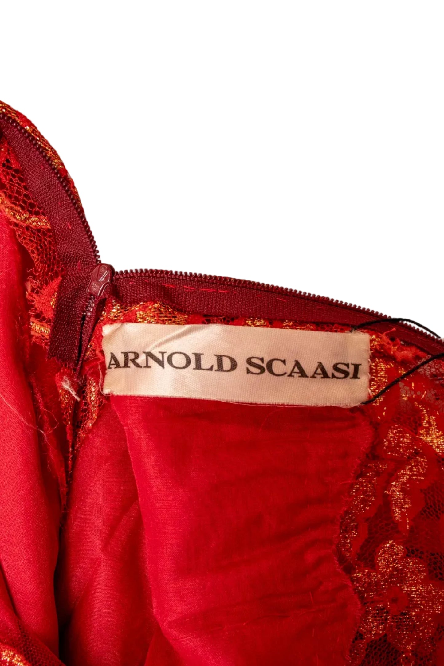 Scaasi Red & Gold Lace Gown