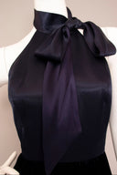 Oscar de la Renta Blue Satin Velvet Halter Knee Length Dress
