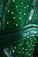Judith Ann Green Silk Sequin Long Sleeve Maxi Dress