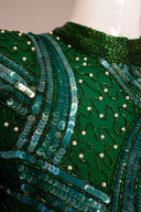 Judith Ann Green Silk Sequin Long Sleeve Maxi Dress
