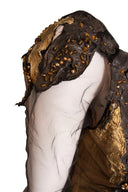 Krizia Gold Lame Beaded Long Sleeve Maxi Dress