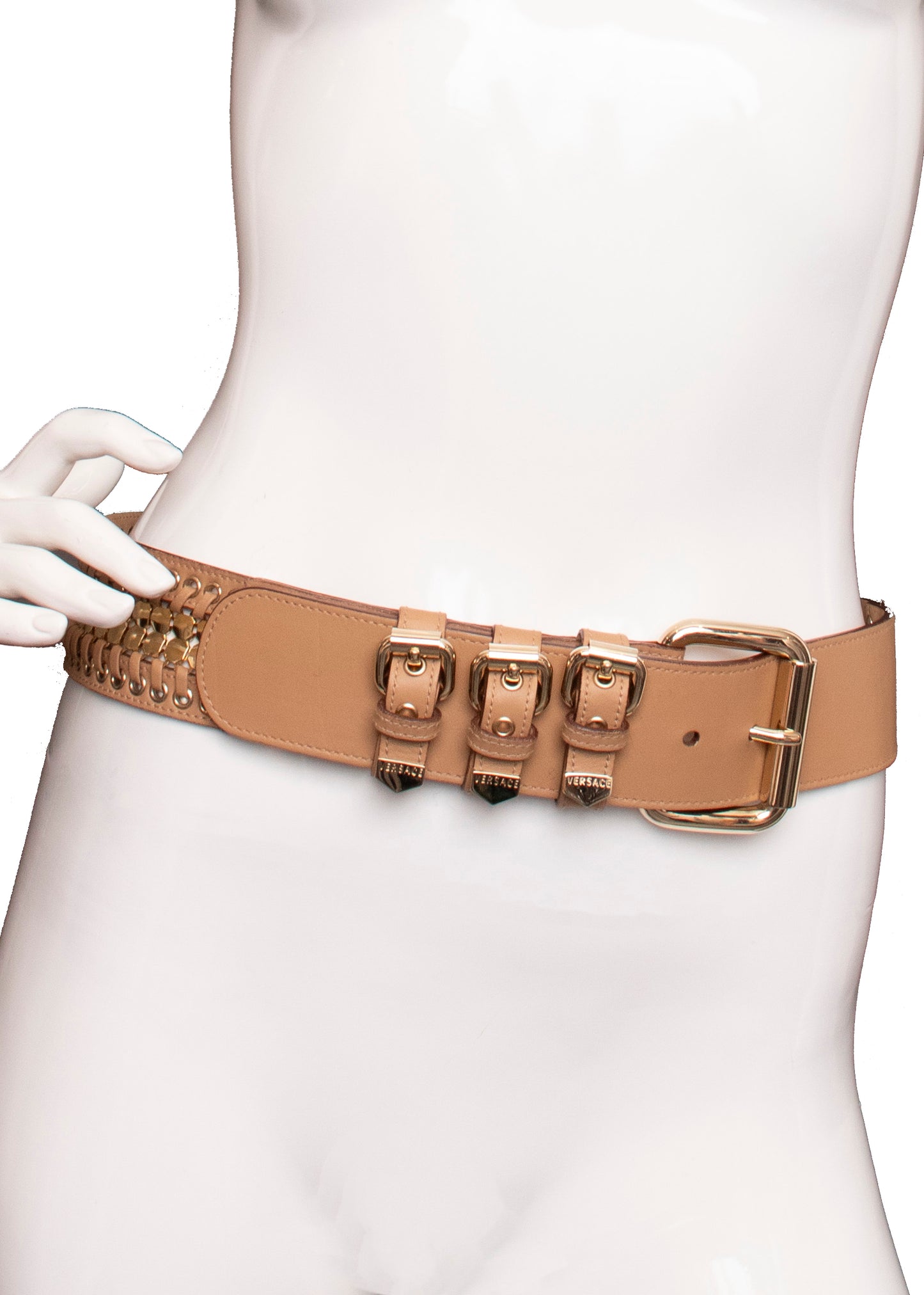 Versace Wide Tan Leather and Gold Belt M
