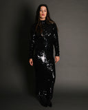 Cathy Hardwick Black Sequin Long Sleeve Maxi Sweater Dress