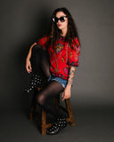 90s Red Silk Sequin Top L