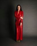 Lillie Rubin Red Sequin Long Sleeve Maxi Dress