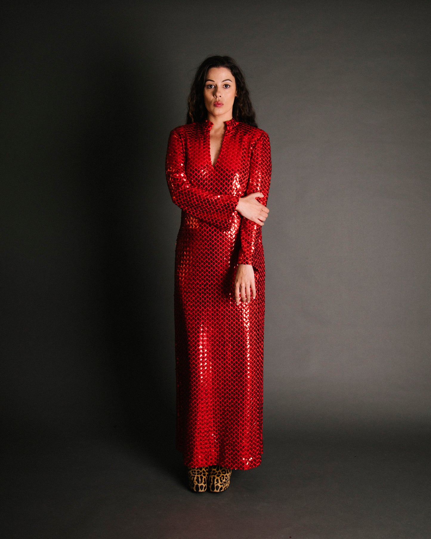 70s Lillie Rubin Red Sequin Dress L