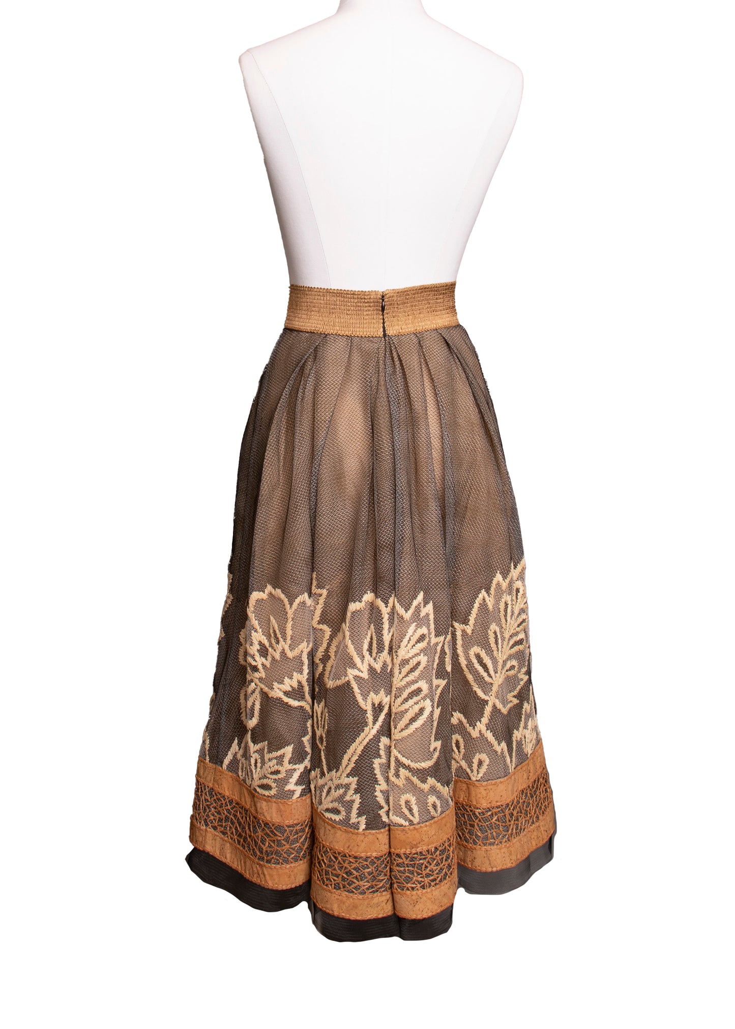 00s Donna Karan Cork & Raffia Skirt S