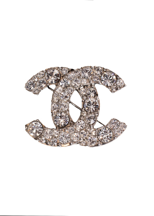 Chanel Rhinestone CC Logo Brooch