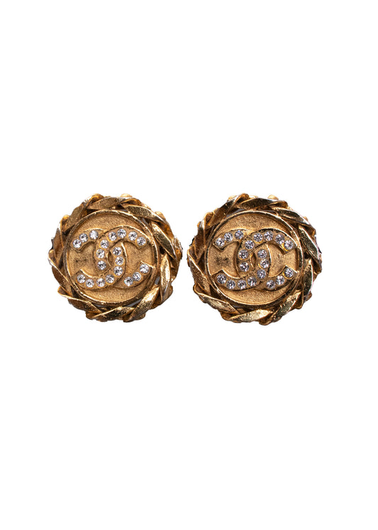 Chanel Gold and Strass CC Clip-On Earrings