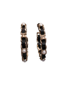 Chanel Black Gold Lambskin Pearl Chain Hoop Earrings