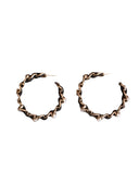 Chanel Black Gold Lambskin Pearl Chain Hoop Earrings