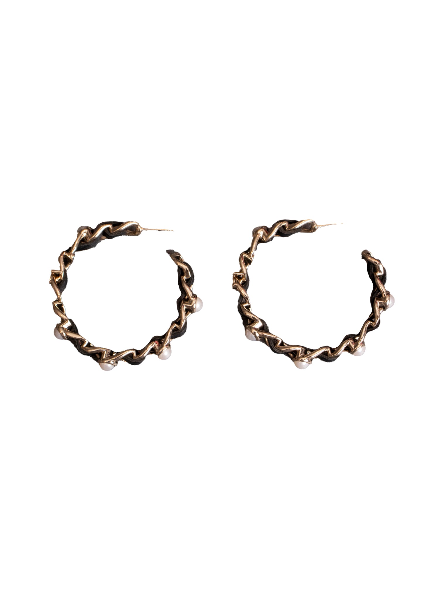 Chanel Lambskin Pearl & Gold Chain Hoop Earrings