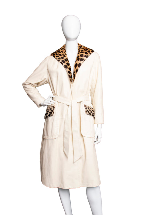 70s Leather & Fur Trench Coat S/M