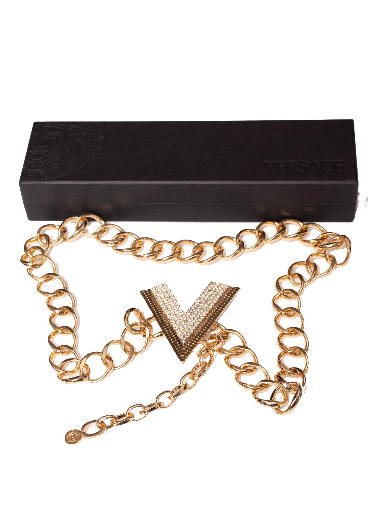 Versace Rhinestone V Chain Belt M