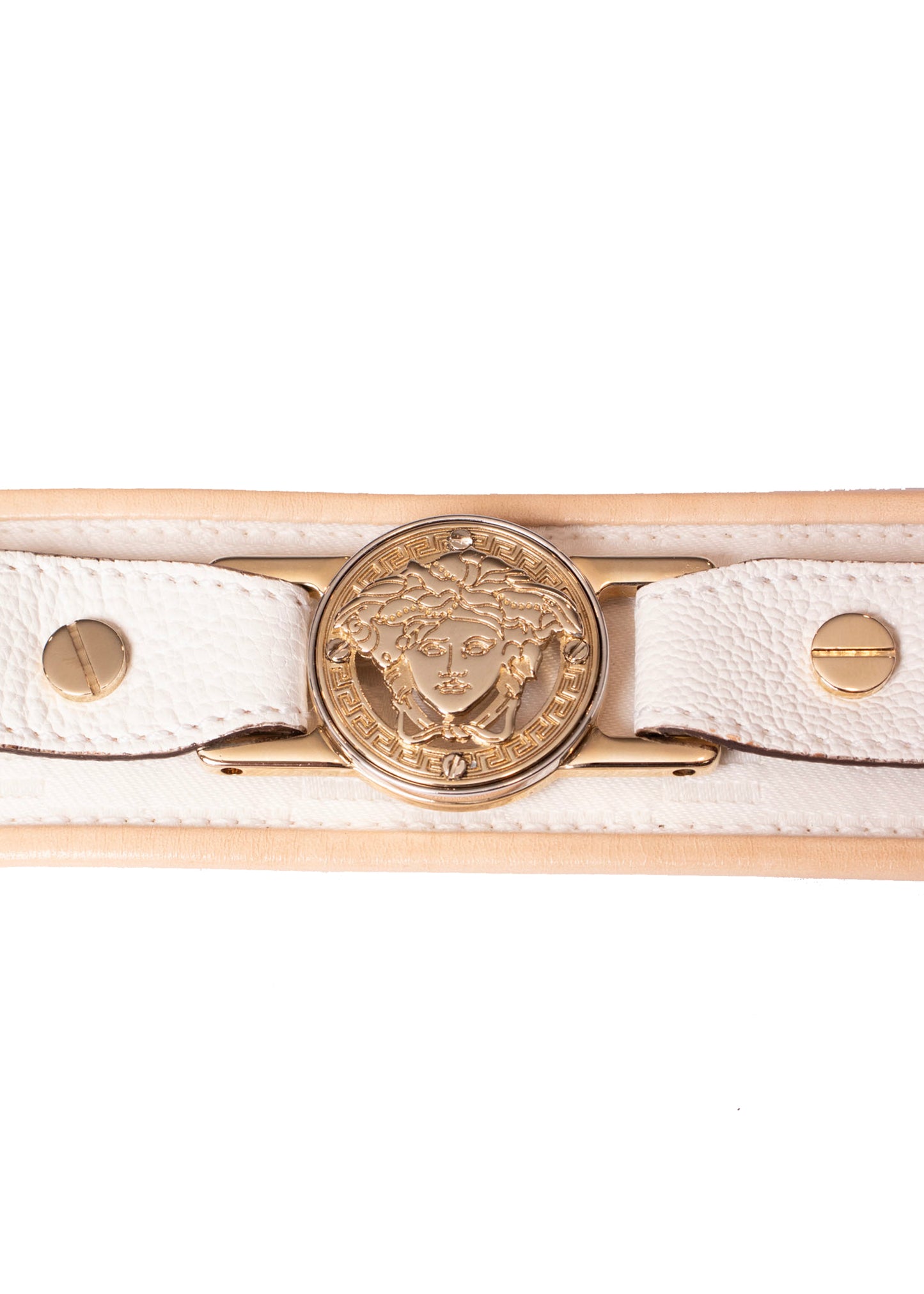 Versace White Canvas and Leather Belt S/M