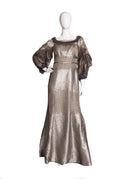 Carolina Herrera Gold Silk Long Sleeve Maxi Dress