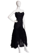 Loris Azzaro Black Silk Lace Strapless Tea Length Dress
