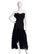 Loris Azzaro Black Silk Lace Strapless Tea Length Dress