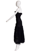 Loris Azzaro Black Silk Lace Strapless Tea Length Dress