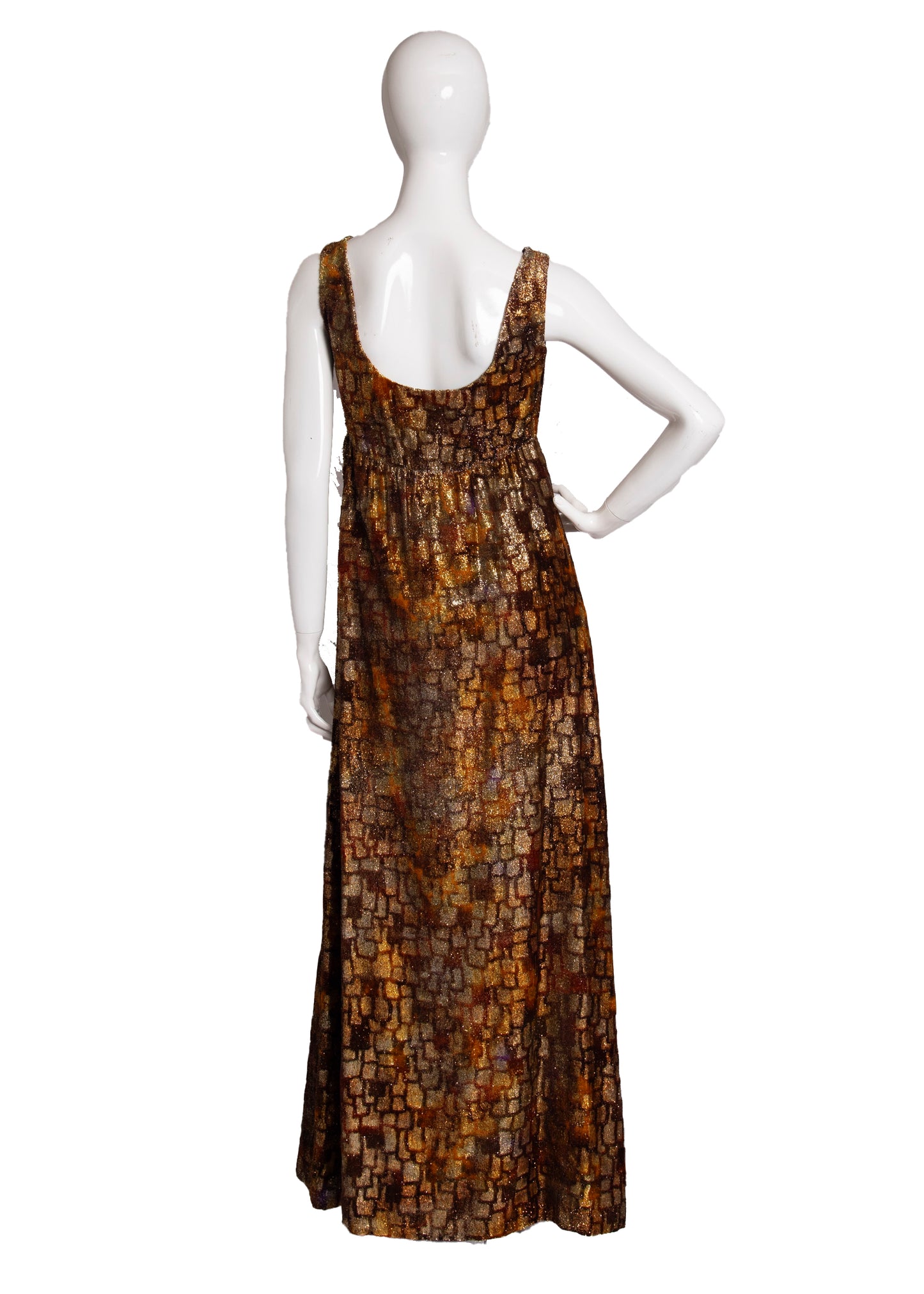 60s Gold Velvet Maxi Dress S