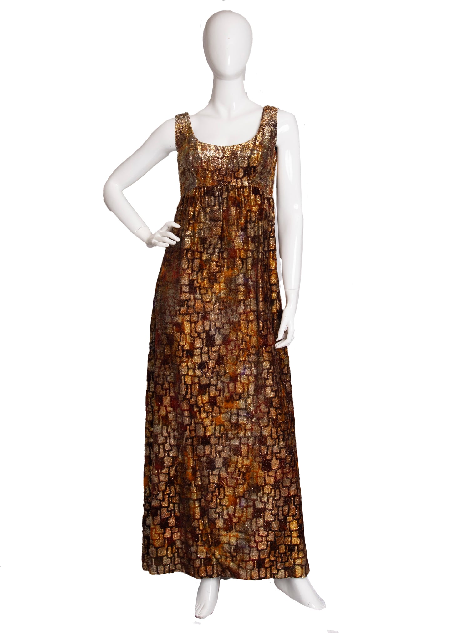 60s Gold Velvet Maxi Dress S