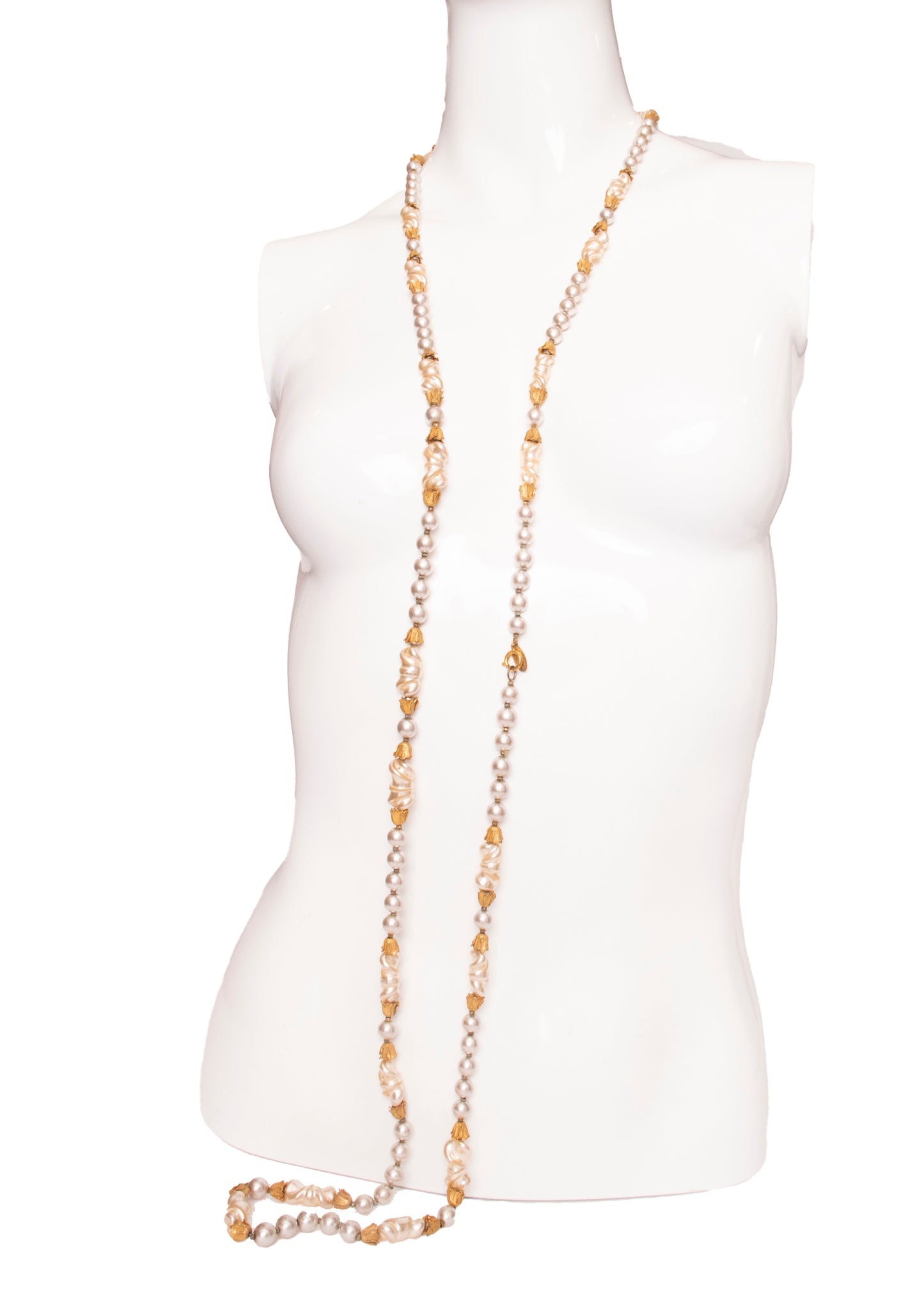 Miriam Haskell Long Faux Pearl Necklace