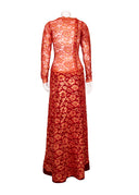 Arnold Scaasi Red Gold Lace Long Sleeve Maxi Dress
