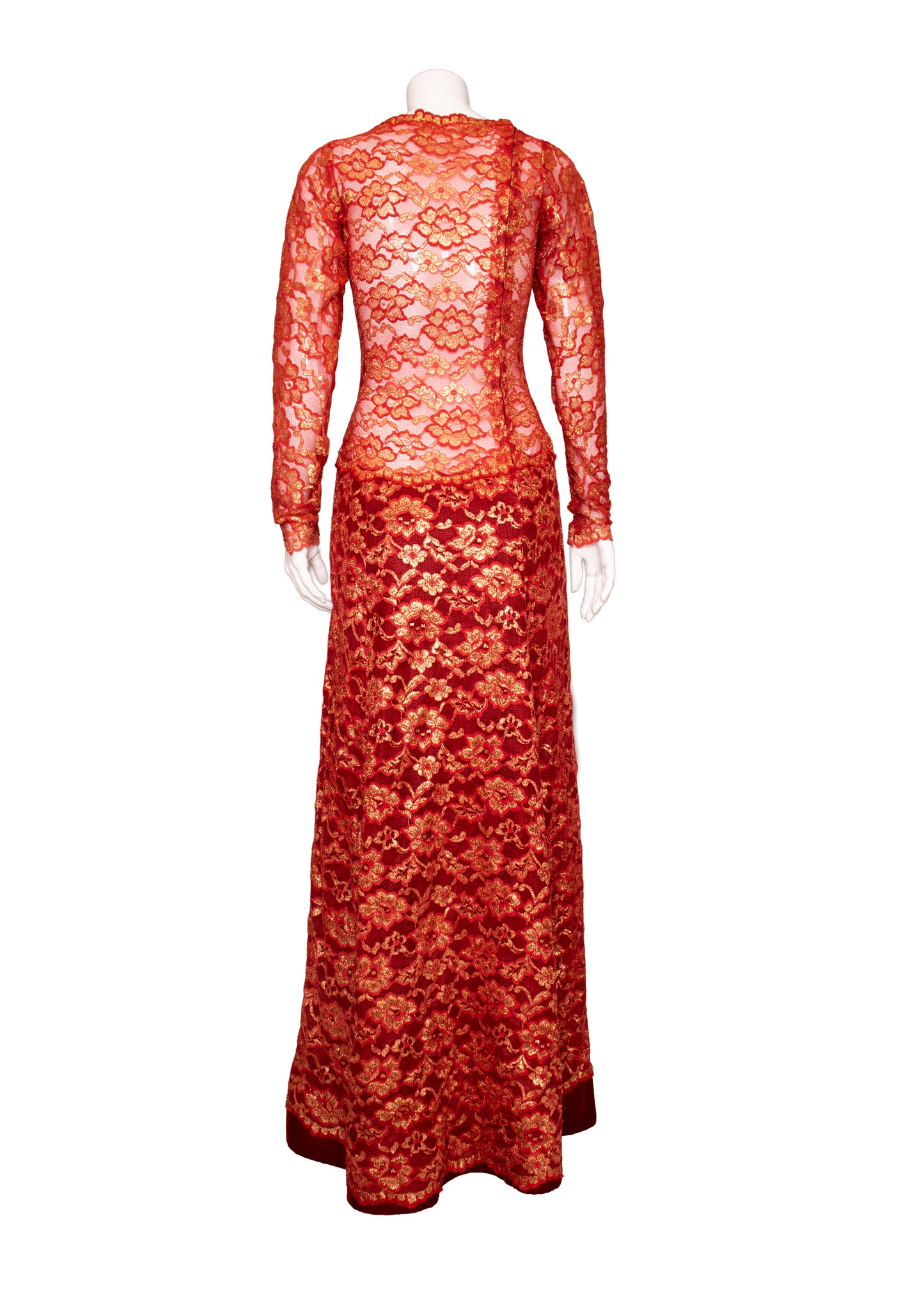 Scaasi Red & Gold Lace Gown
