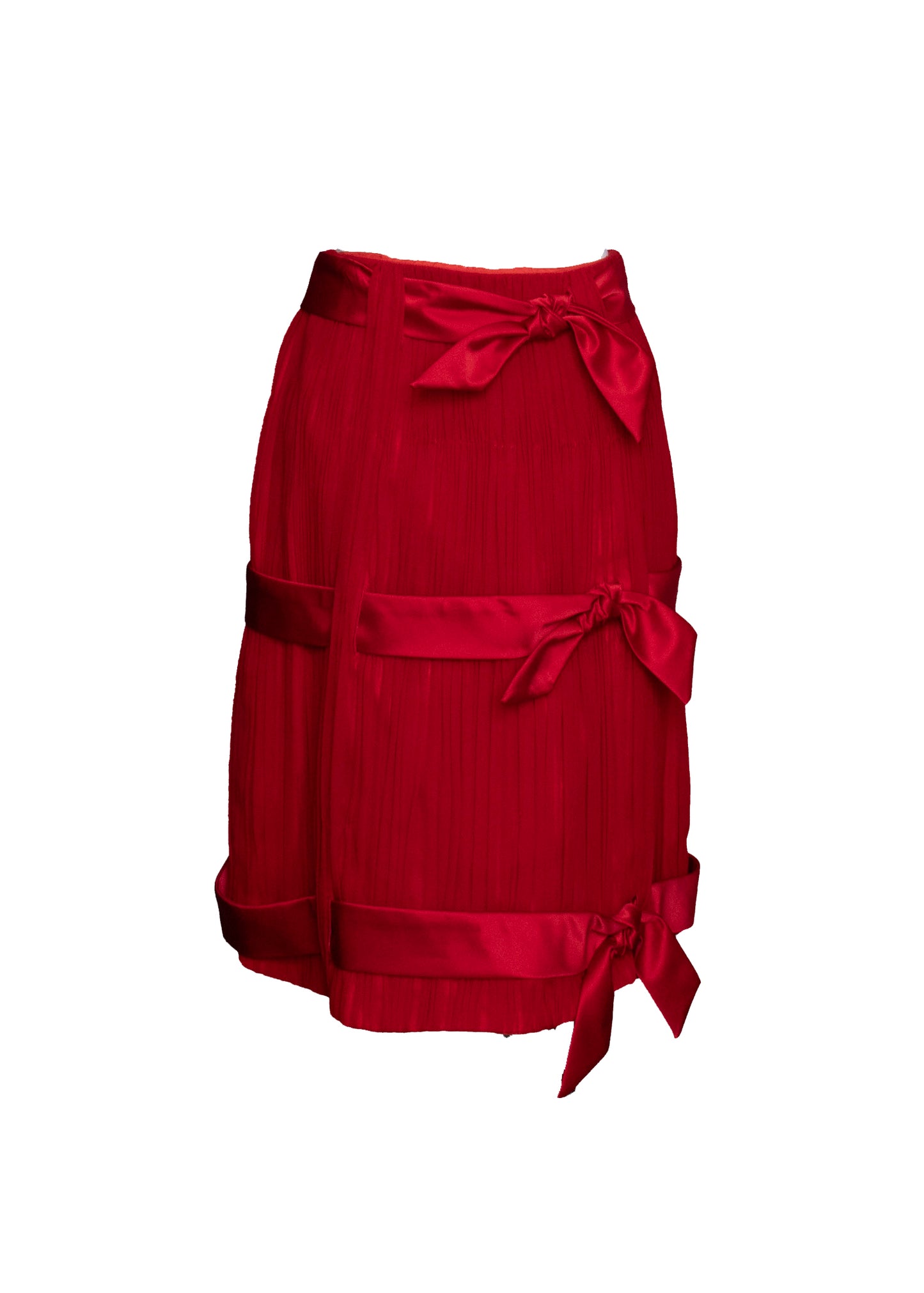 00s Red Silk Bow Skirt XS