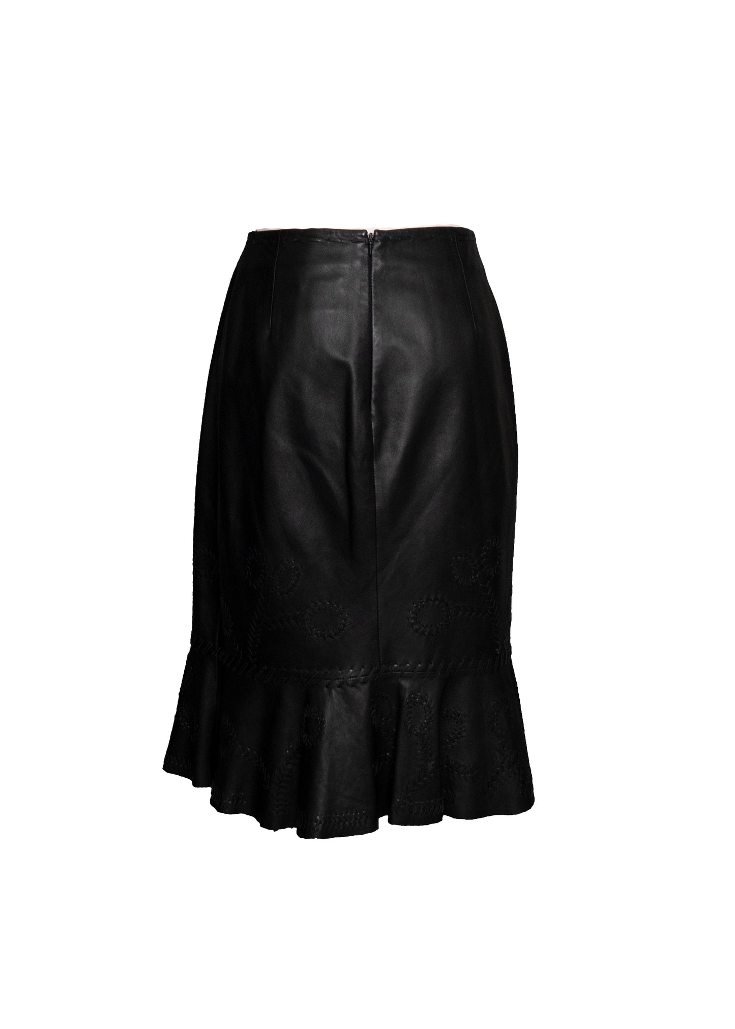 90s Oscar de la Renta Black Leather Skirt M