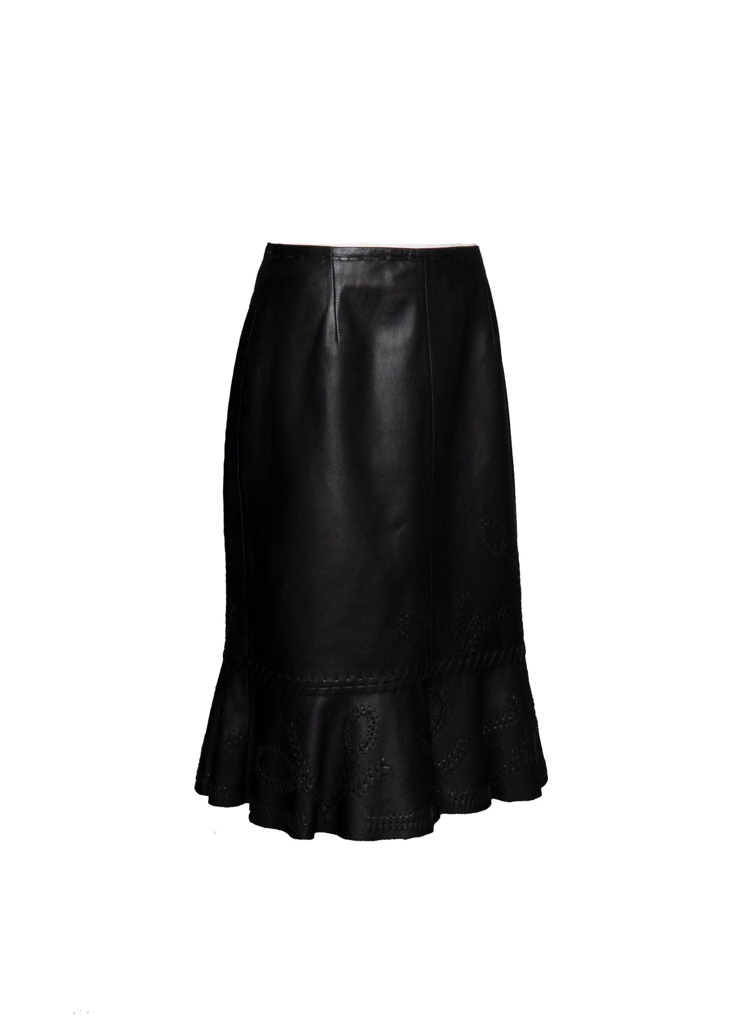 90s Oscar de la Renta Black Leather Skirt M