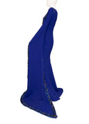 Mark Zunino Blue Wool Knit One Sleeve Beaded Gown