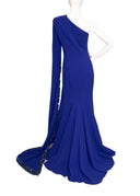 Mark Zunino Blue Wool Knit One Sleeve Beaded Gown